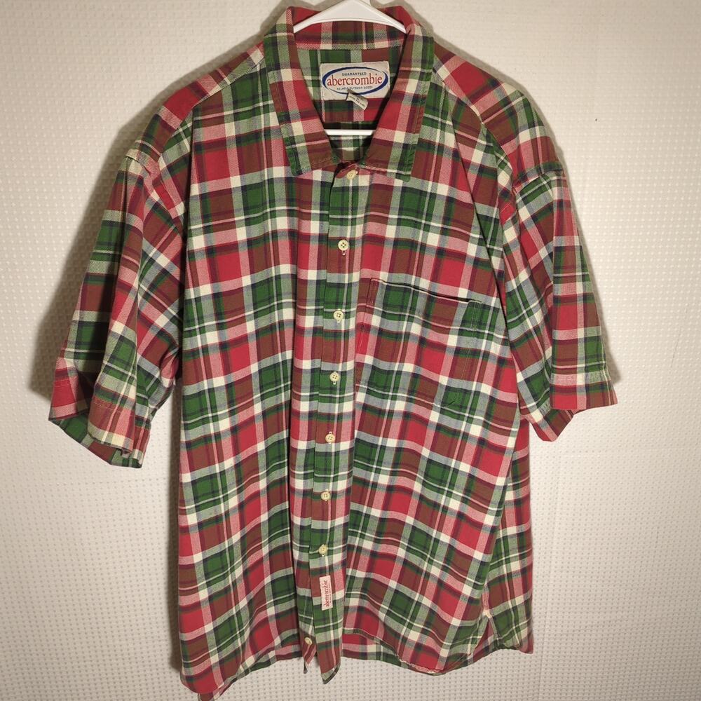 Abercrombie & Fitch Red and Green Plaid Men's Shirt
